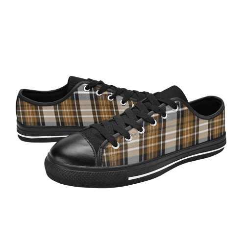 Brown Black Plaid Low Top Canvas Shoes for Kid (Model 018)