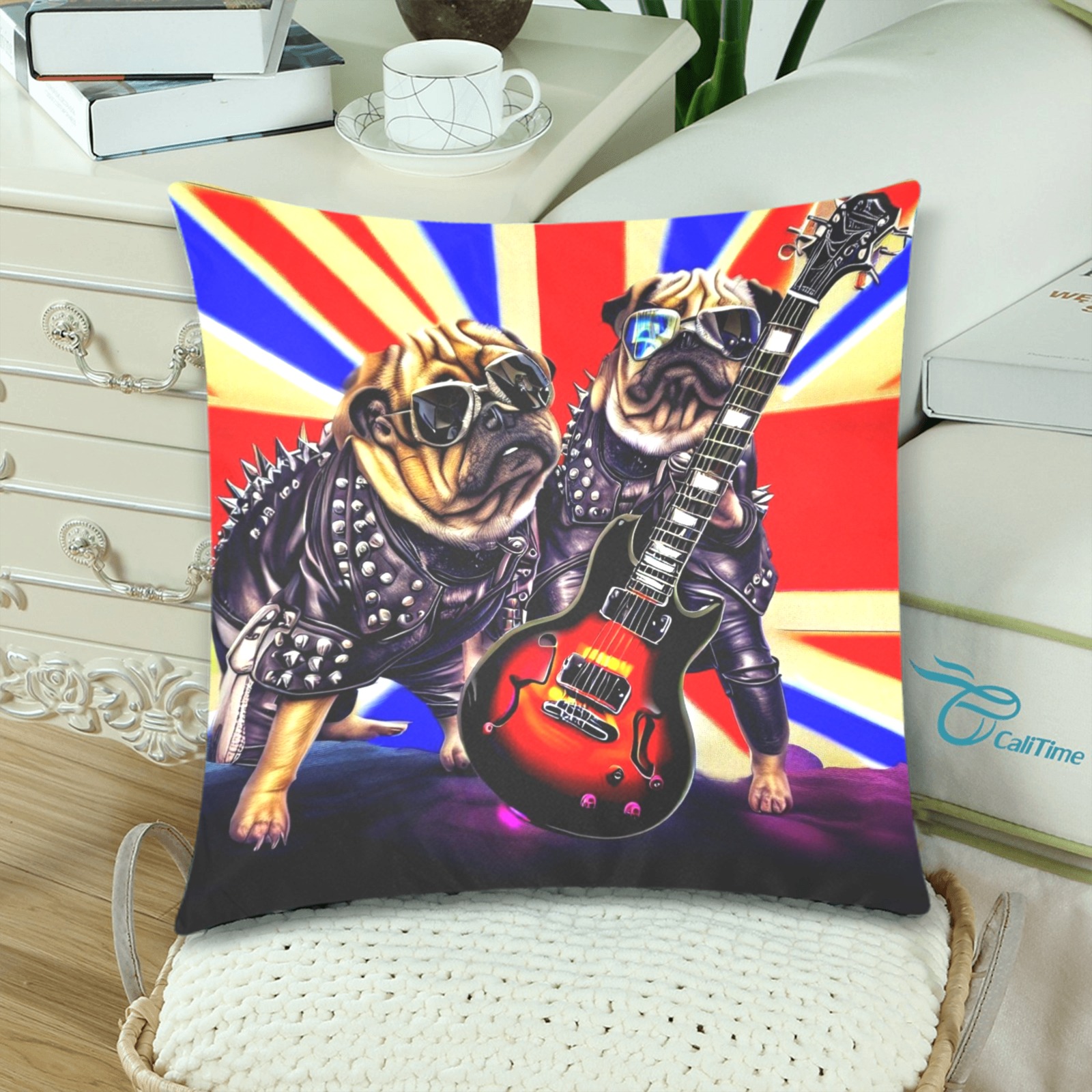 HEAVY ROCK PUG 3 Custom Zippered Pillow Cases 18"x 18" (Twin Sides) (Set of 2)