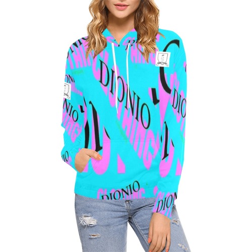 DIONIO Clothing - Women's Hoodie (Company Turquoise & Pink Logo) All Over Print Hoodie for Women (USA Size) (Model H13)