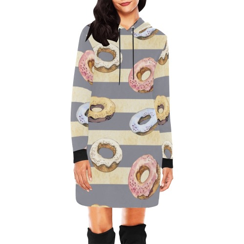 Donuts All Over Print Hoodie Mini Dress (Model H27)