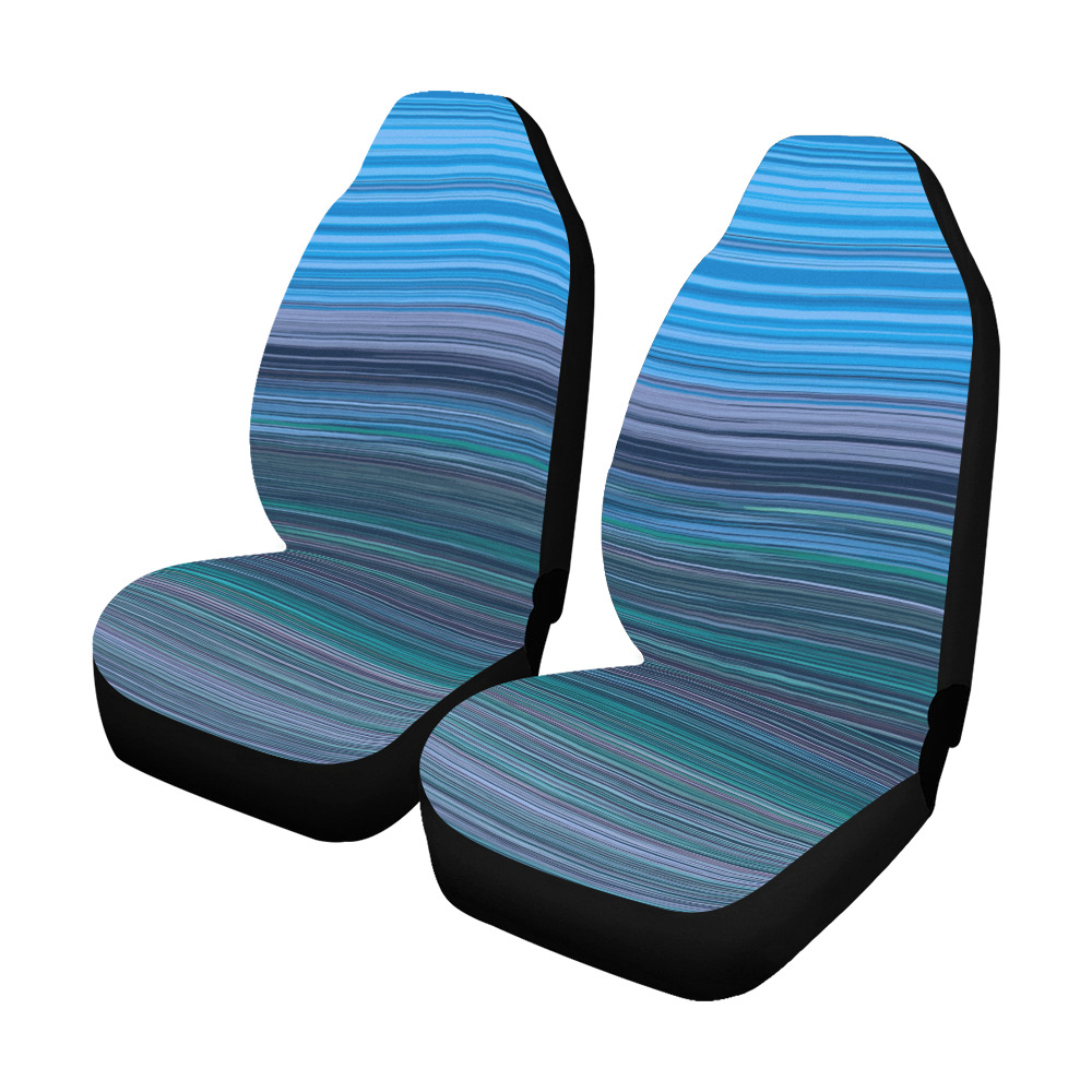Abstract Blue Horizontal Stripes Car Seat Covers (Set of 2&2 Separated Designs)