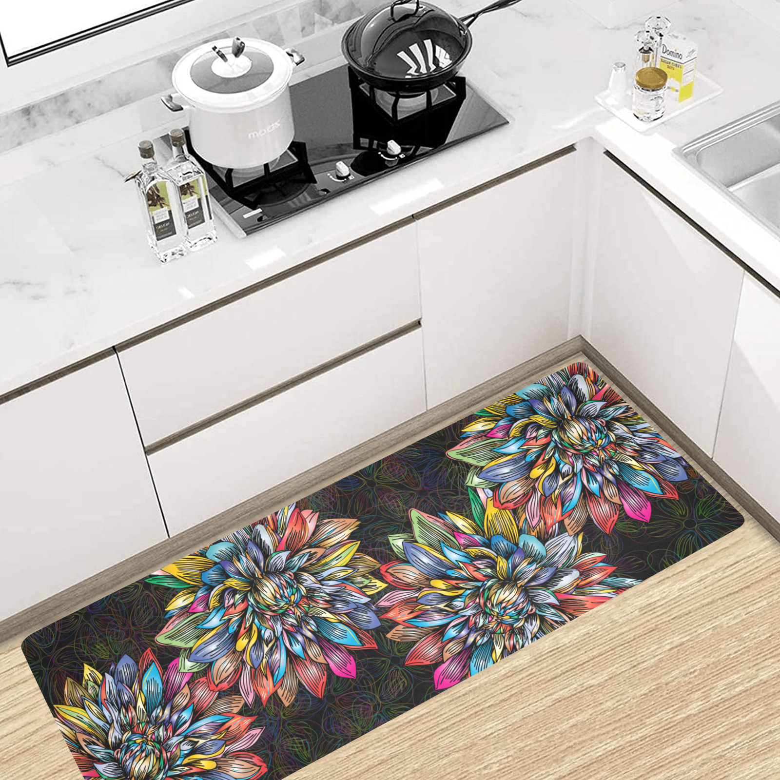 Flower Mosaic Kitchen Mat Kitchen Mat 48"x17"