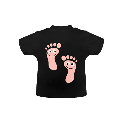 Happy Cartoon Pink Human Foot Prints Baby Classic T-Shirt (Model T30)