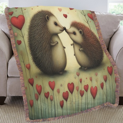 Hedgehog Love 1 Ultra-Soft Fringe Blanket 60"x80" (Mixed Green)