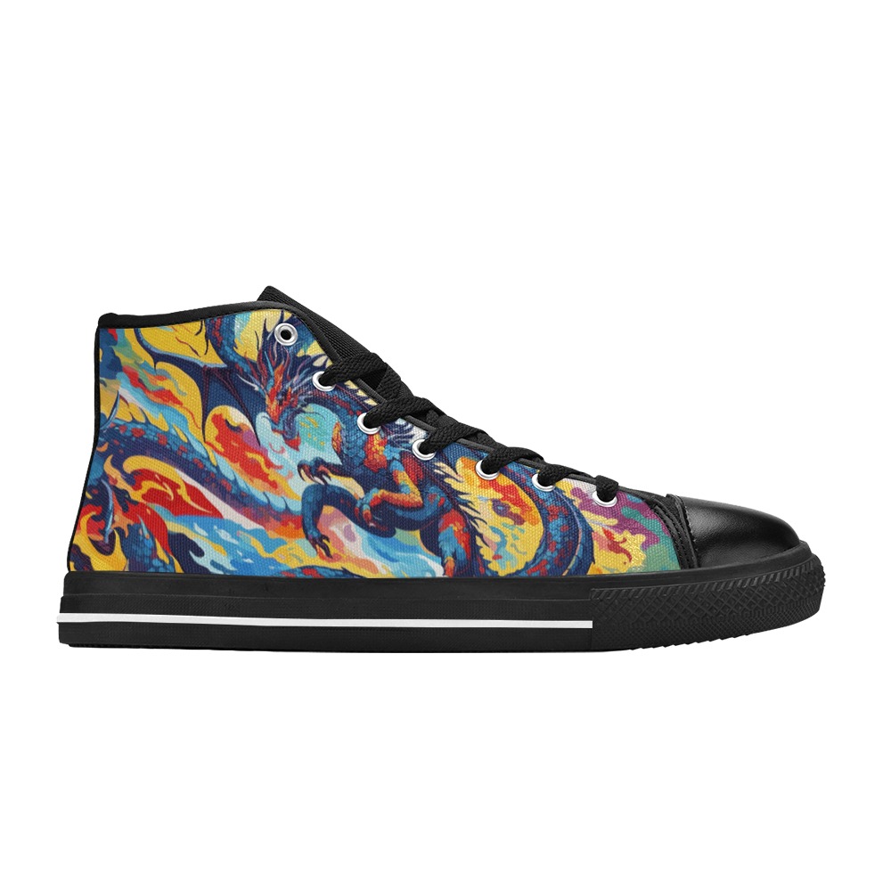 Fantastic dragons in flight. Fire and smoke art. Men’s Classic High Top Canvas Shoes (Model 017)