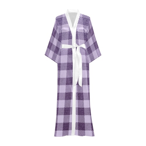 Pastel Purple Plaid Long Kimono Robe