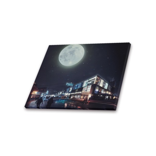 moonlit high street Frame Canvas Print 20"x16"