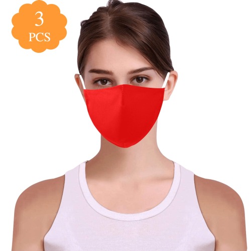 Merry Christmas Red Solid Color 3D Mouth Mask with Drawstring (Pack of 3 & 6 Filters Included) (Model M04)