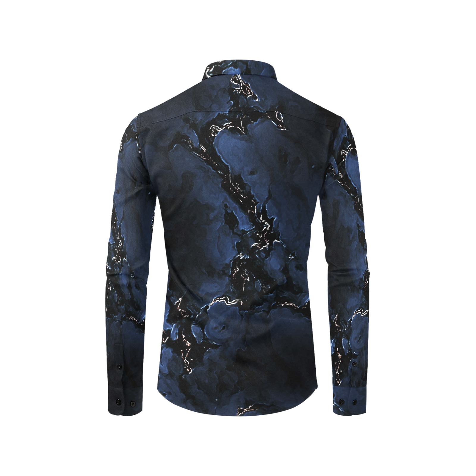 Blue Bliss Hills dark blue gold smokey marble pattern Men's All Over Print Casual Dress Shirt (Model T61)