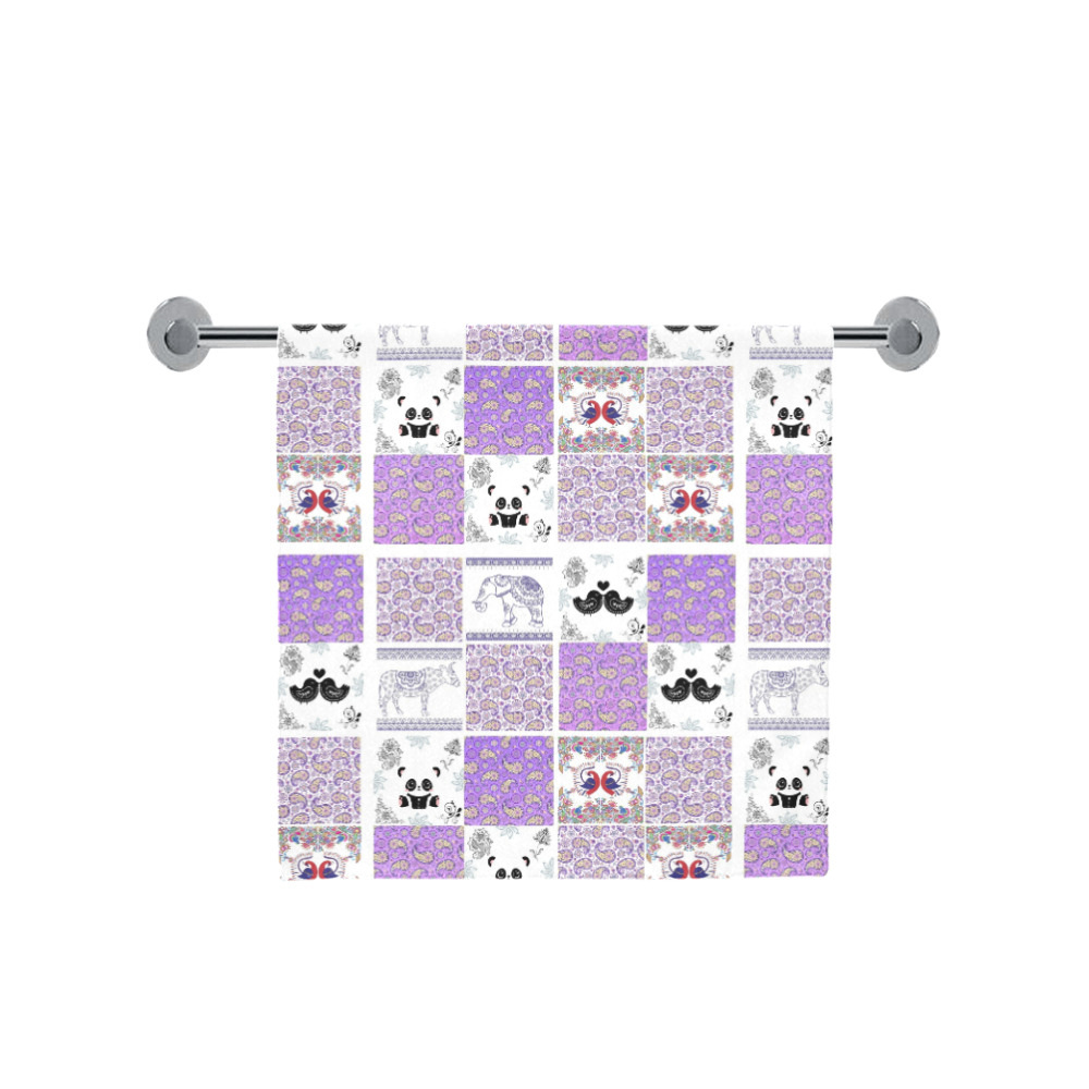Purple Paisley Birds and Animals Patchwork Design Bath Towel 30"x56"