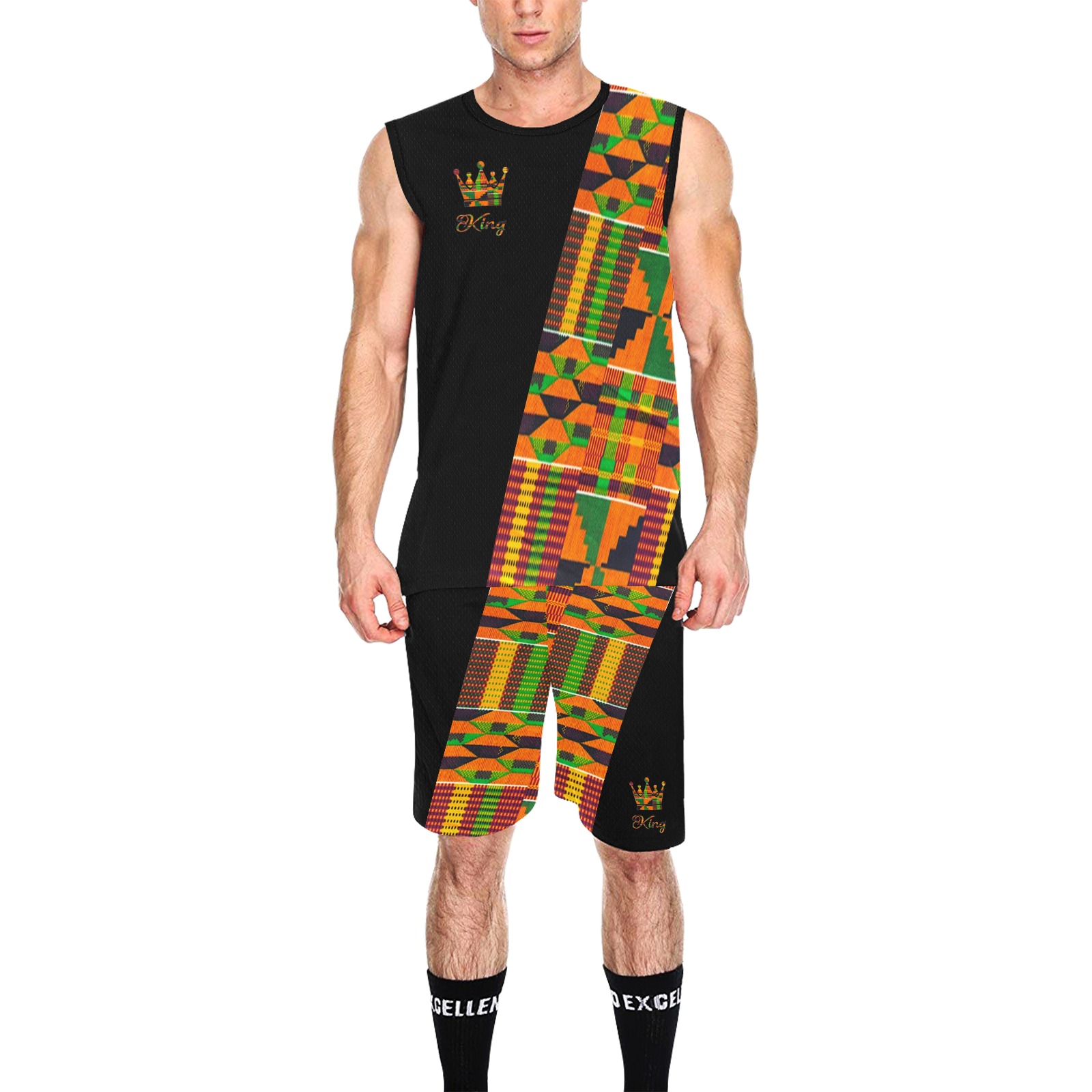 kente king orange on blk set All Over Print Basketball Uniform | ID ...