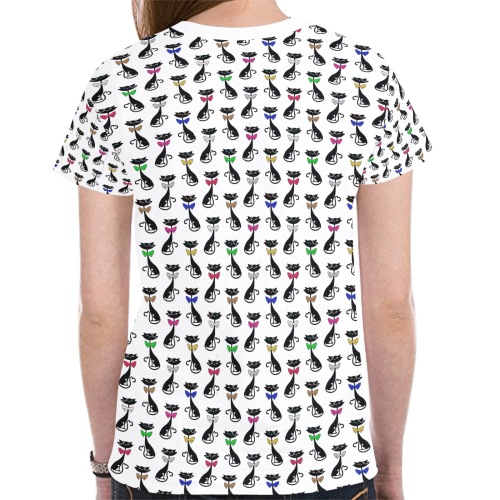 Black Cats Wearing Bow Ties New All Over Print T-shirt for Women (Model T45)