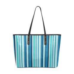 Blue Stripe Chic Leather Tote Bag (Model 1709)