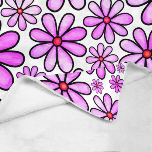 Pink Watercolor Doodle Daisy Flower Pattern Ultra-Soft Micro Fleece Blanket 60"x80"