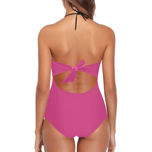 PINK Lace Band Embossing Swimsuit (Model S15)