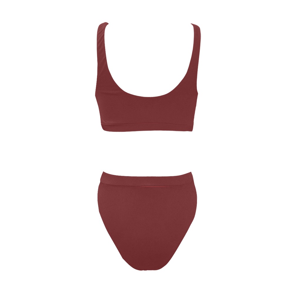 brown Sport Top & High-Waisted Bikini Swimsuit (Model S07)
