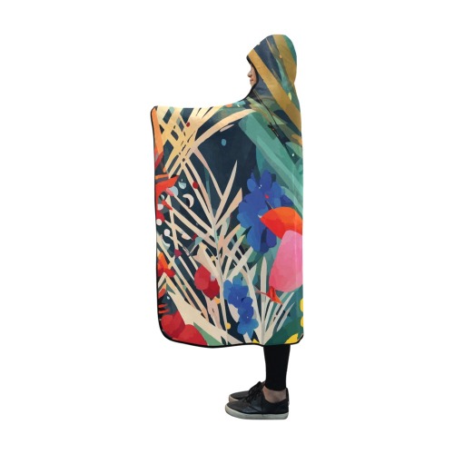 Tropical summer flowers, colorful plants cool art. Hooded Blanket 60''x50''
