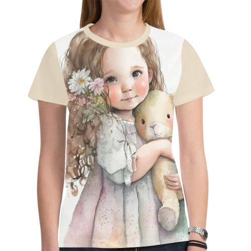 Little girl with bunny New All Over Print T-shirt for Women (Model T45)