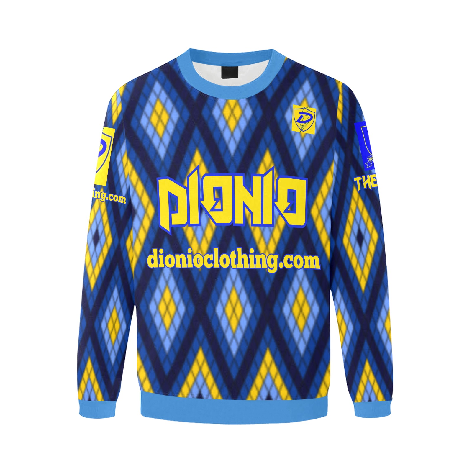 DIONIO Clothing - The Elite Sweatshirt (Blue,Light Blue & Yellow) Men's Oversized Fleece Crew Sweatshirt (Model H18)