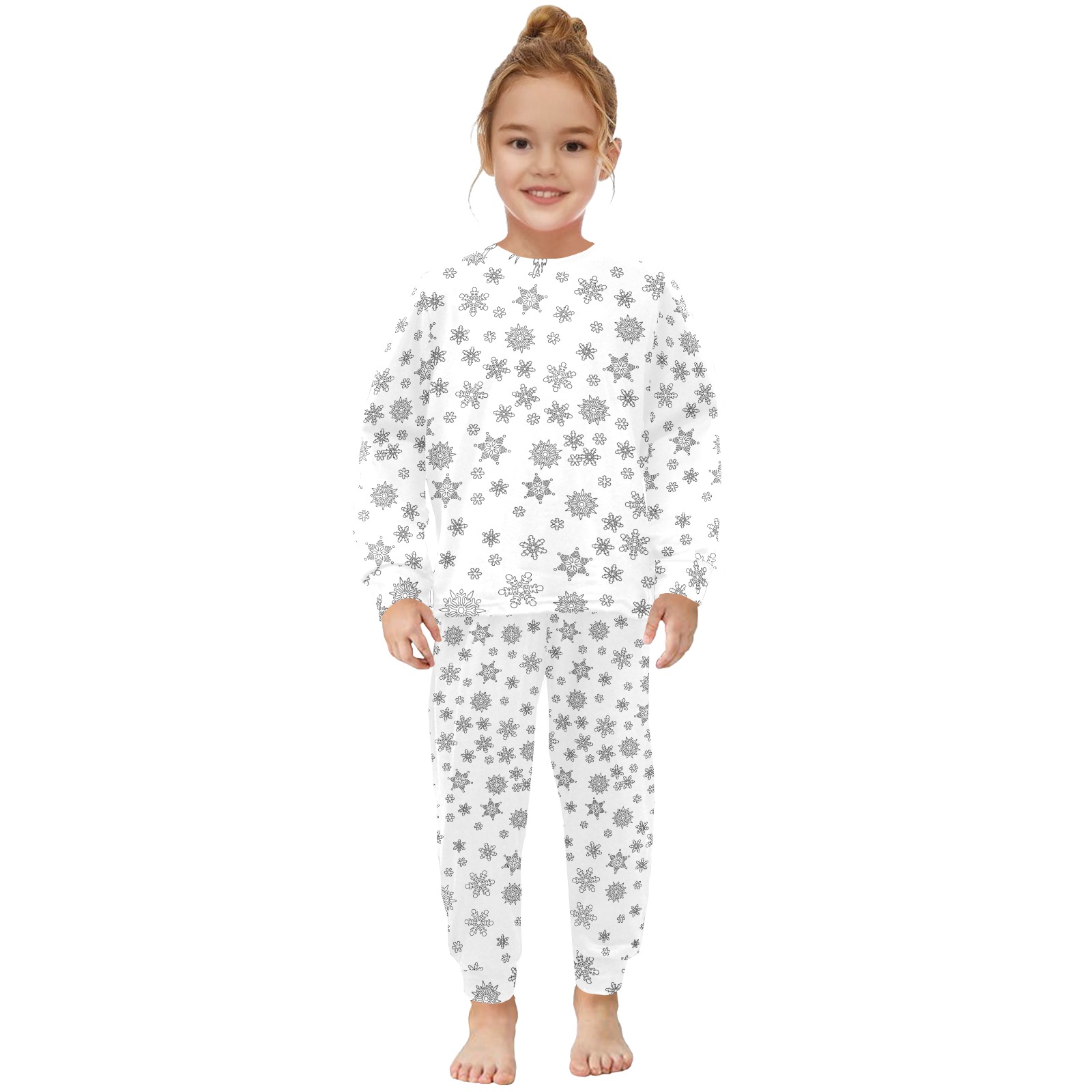 Snowflakes for Christmas Little Girls' Crew Neck Long Pajama Set