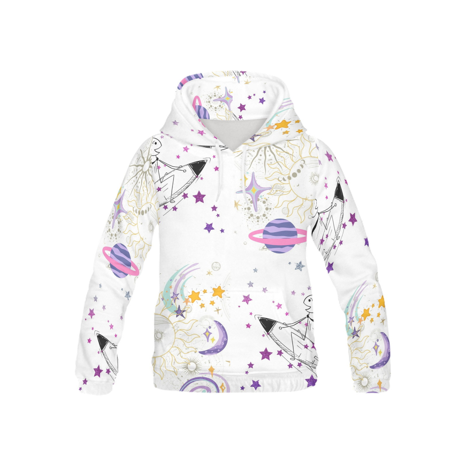 Time and Spaceman Patchwork Pattern All Over Print Hoodie for Kid (USA Size) (Model H13)