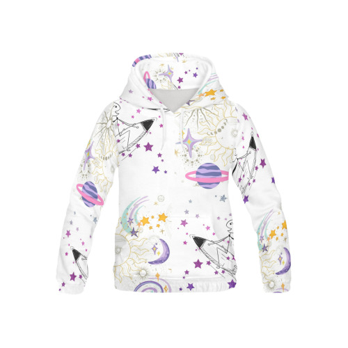 Time and Spaceman Patchwork Pattern All Over Print Hoodie for Kid (USA Size) (Model H13)