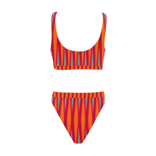 Tribal orange burgundy fucsia azure Sport Top & High-Waisted Bikini Swimsuit (Model S07)