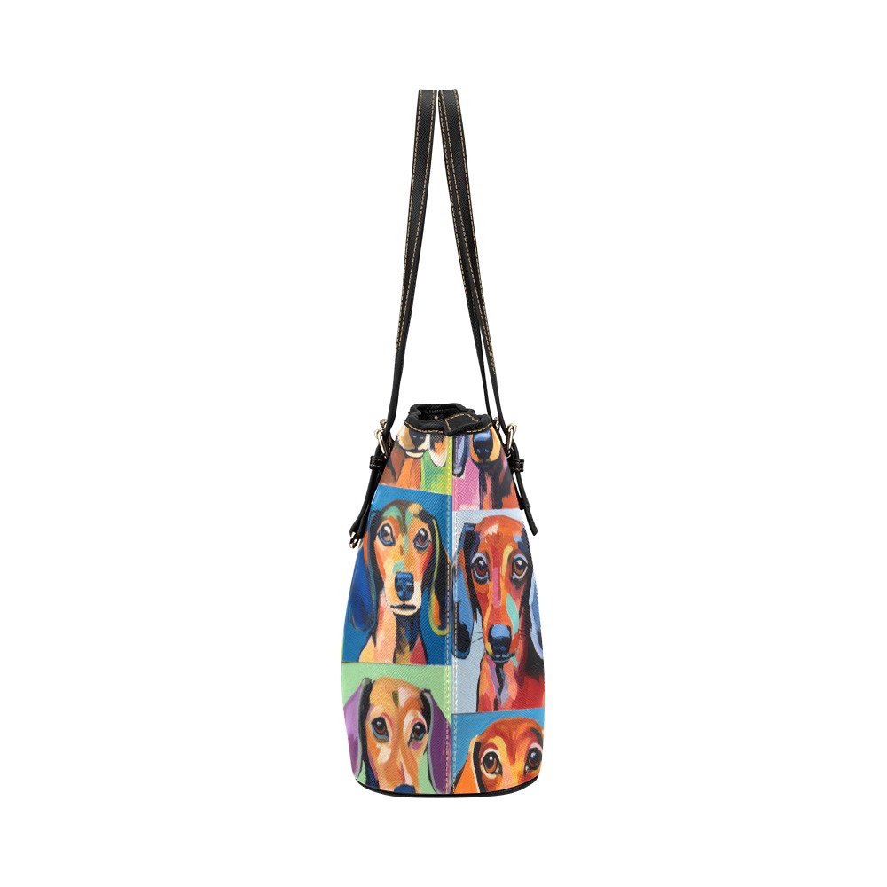 Colorful Dachshund Purse Leather Tote Bag/Large (Model 1651)