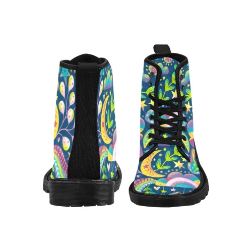 Floral Night Martin Boots for Women (Black) (Model 1203H)