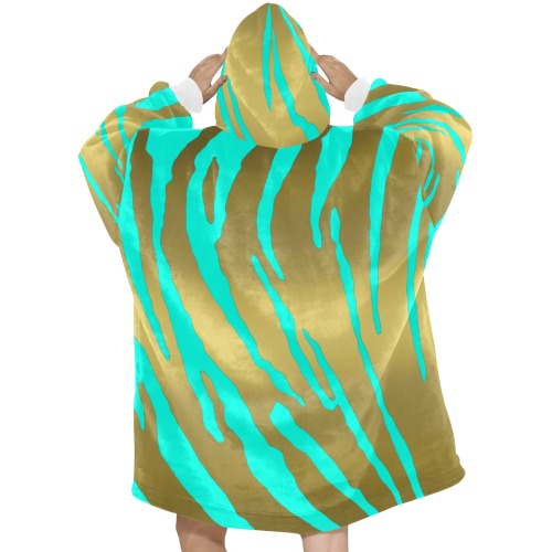 Gold Tiger Stripes Aqua Blanket Hoodie for Women