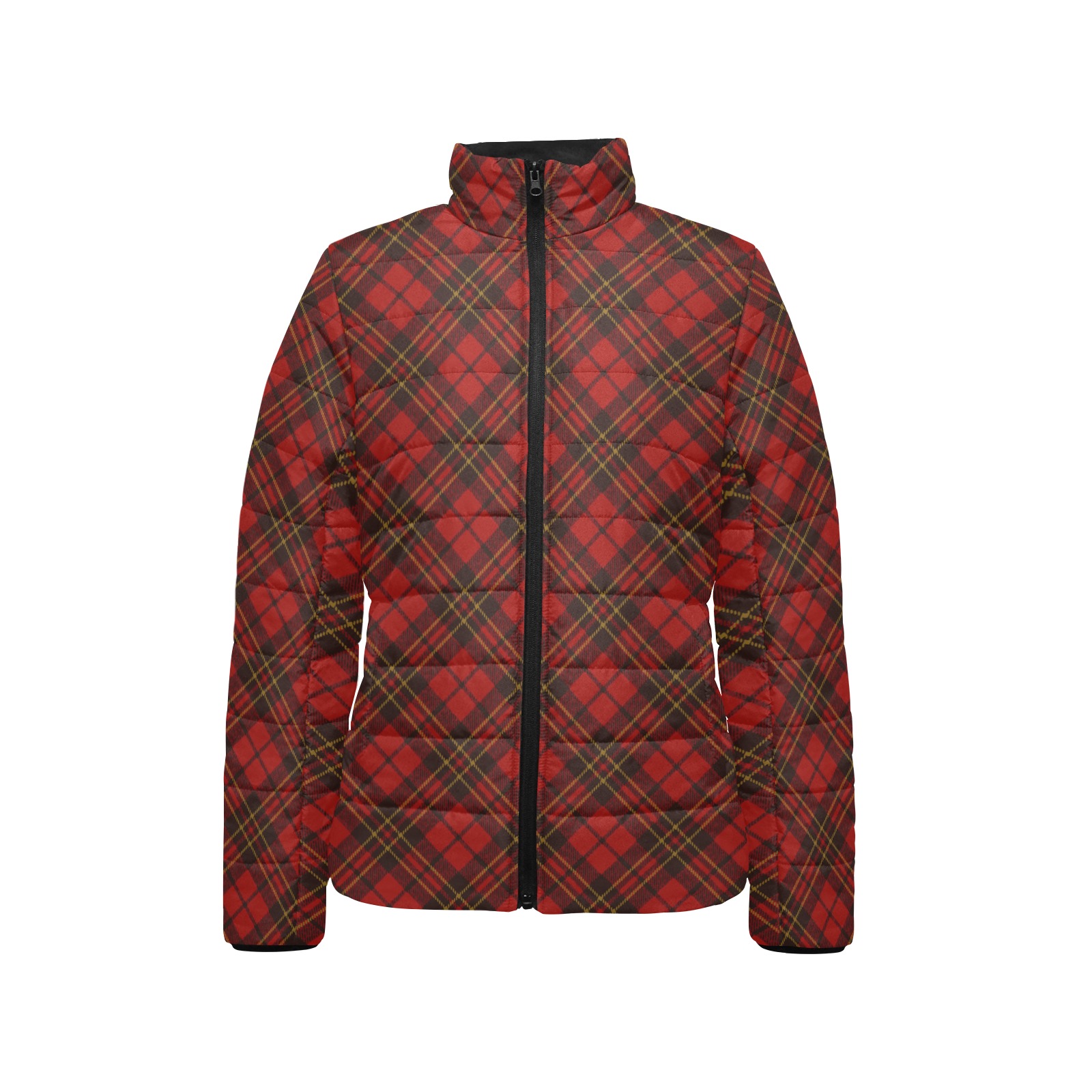 Red tartan plaid winter Christmas pattern holidays Women's Stand Collar Padded Jacket (Model H41)