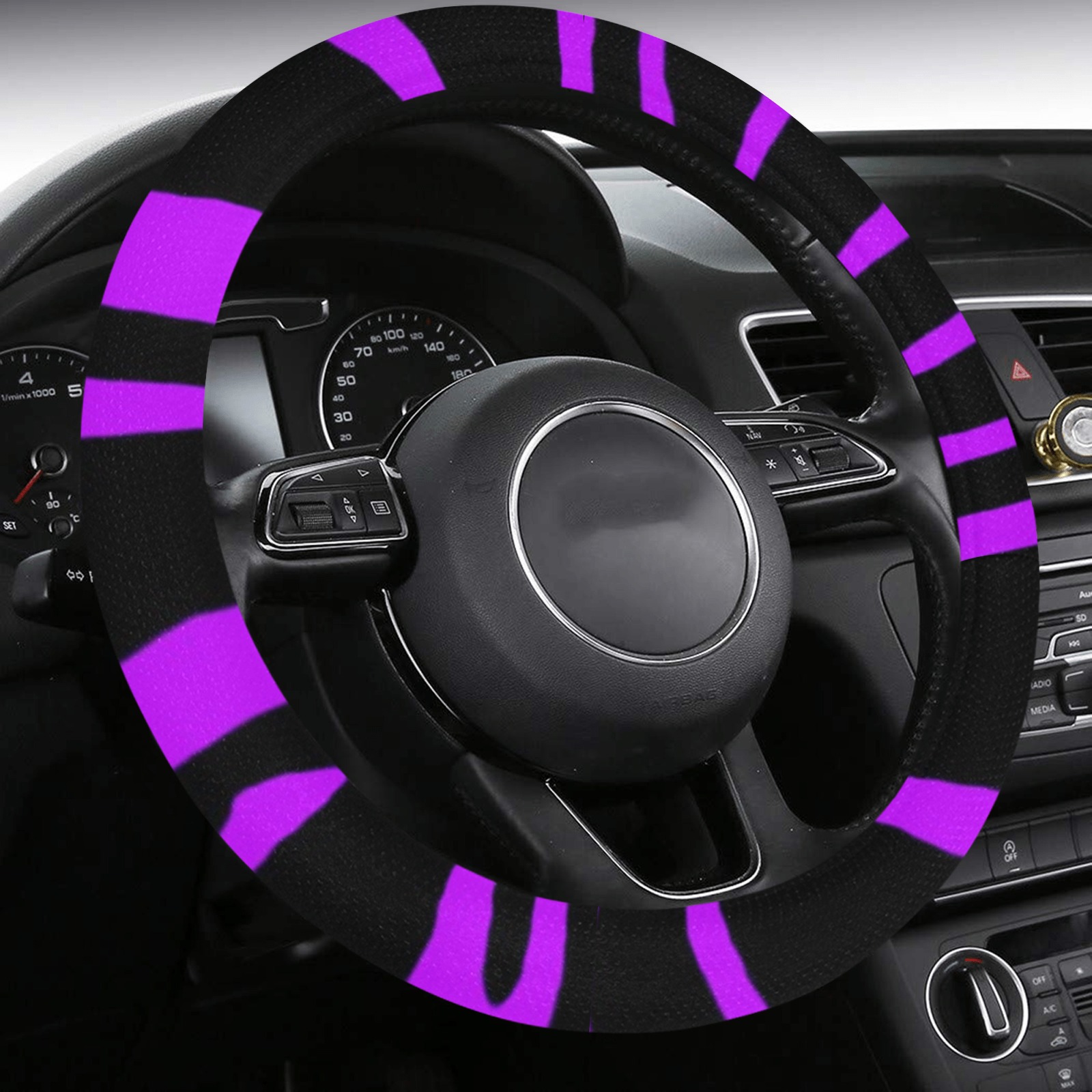 Purple Tiger Stripes Steering Wheel Cover with Anti-Slip Insert