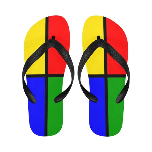 Yellow, Red, Blue and Green Squares Flip Flops for Men/Women (Model 040)
