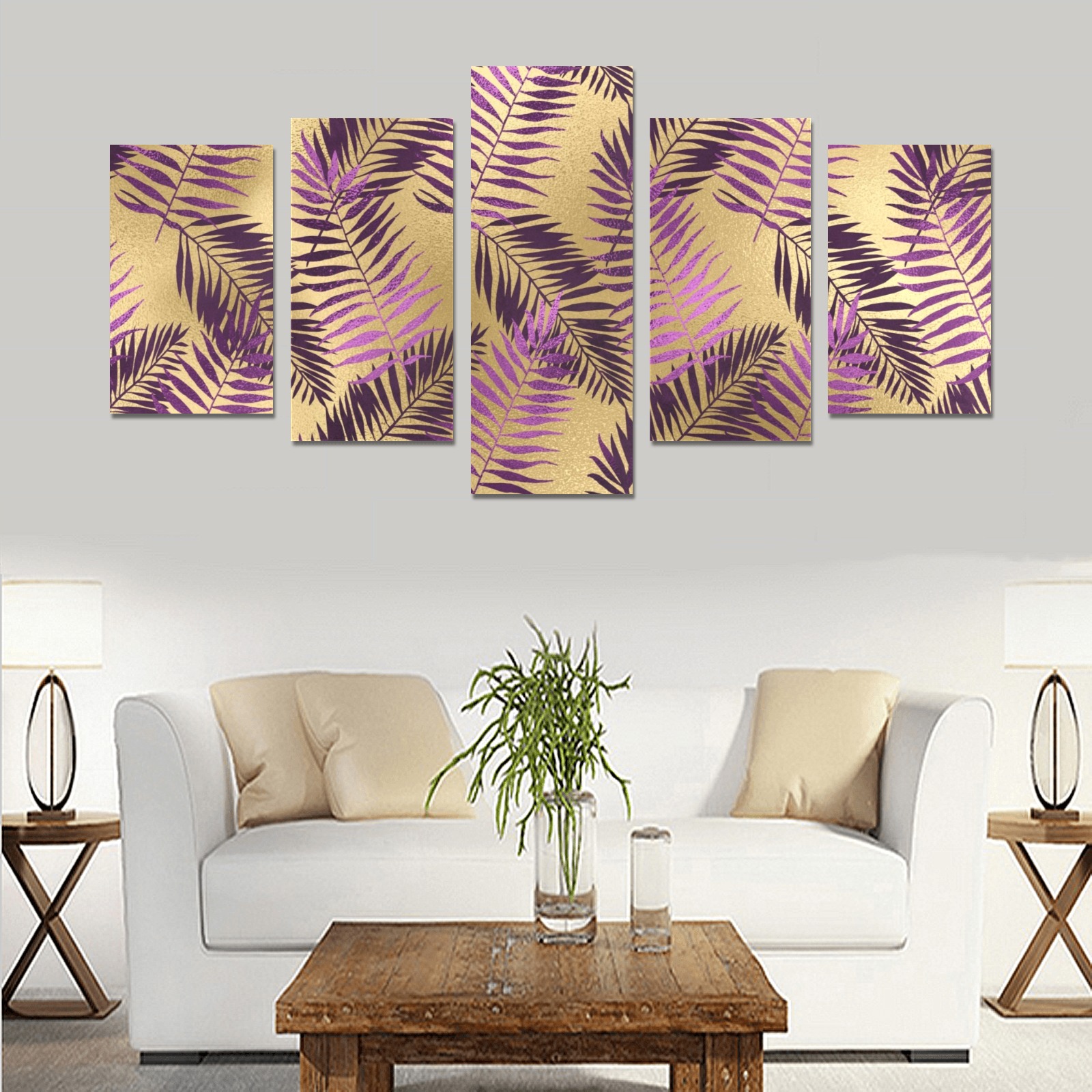 Purple and Gold Tropical Canvas Print Sets C (No Frame)