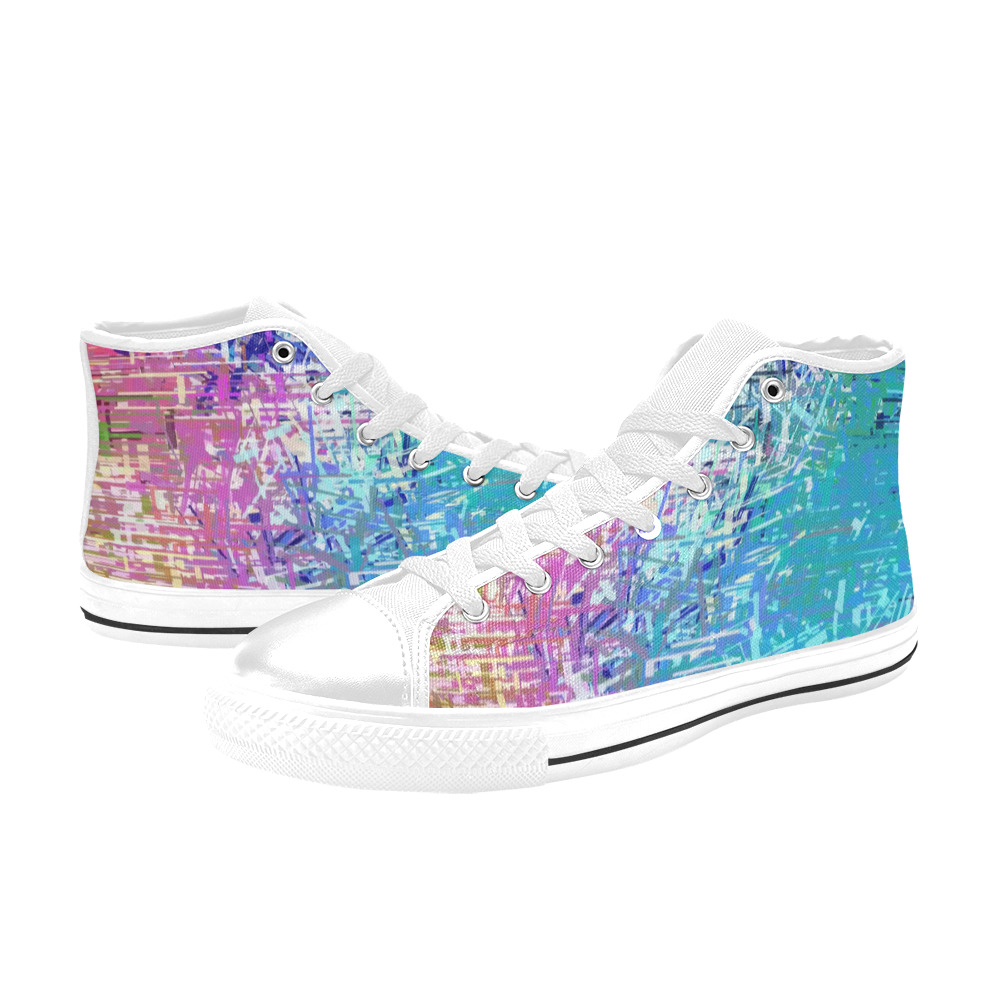 Grunge Urban Graffiti Pink Turquoise Paint Splatter Texture High Top Canvas Shoes for Kid (Model 017)