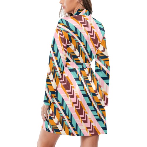 Linear tribe colorful Women's Long Sleeve Belted Night Robe