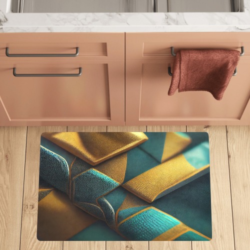 turquoise and gold abstract pattern Kitchen Mat 32"x20"