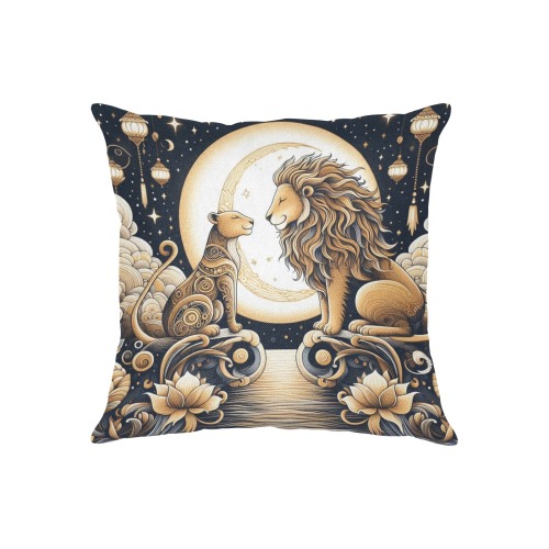 Moonlight Lions Love Linen Zippered Pillowcase 18"x18"(Two Sides)