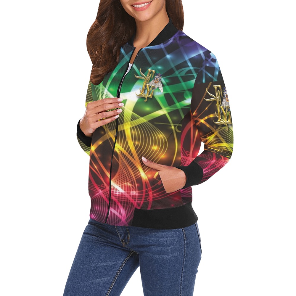 Flex Collectable Fly All Over Print Bomber Jacket for Women (Model H19)