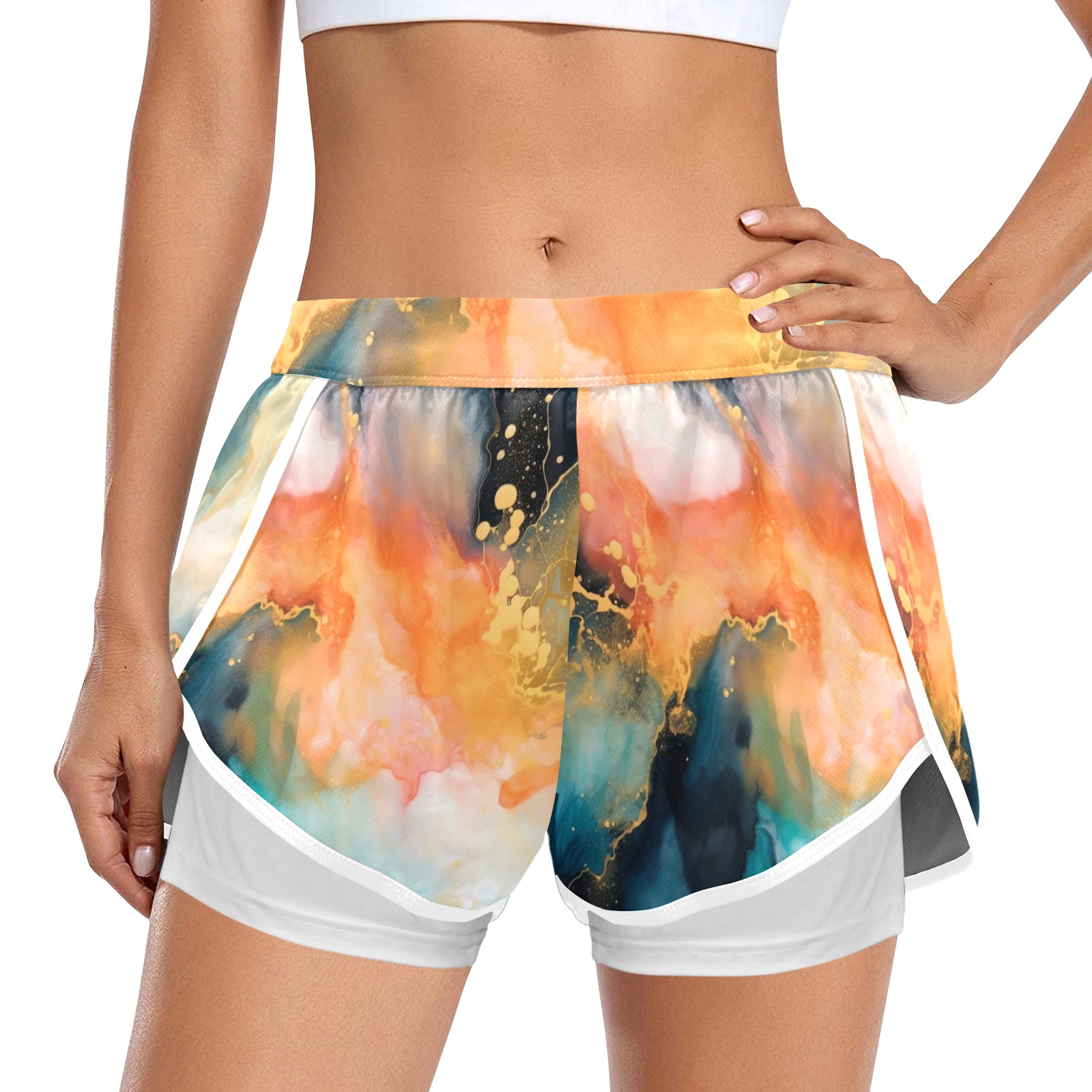 Exquisite-ink-painting_09D Women's Sports Shorts with Compression Liner (Model L63)
