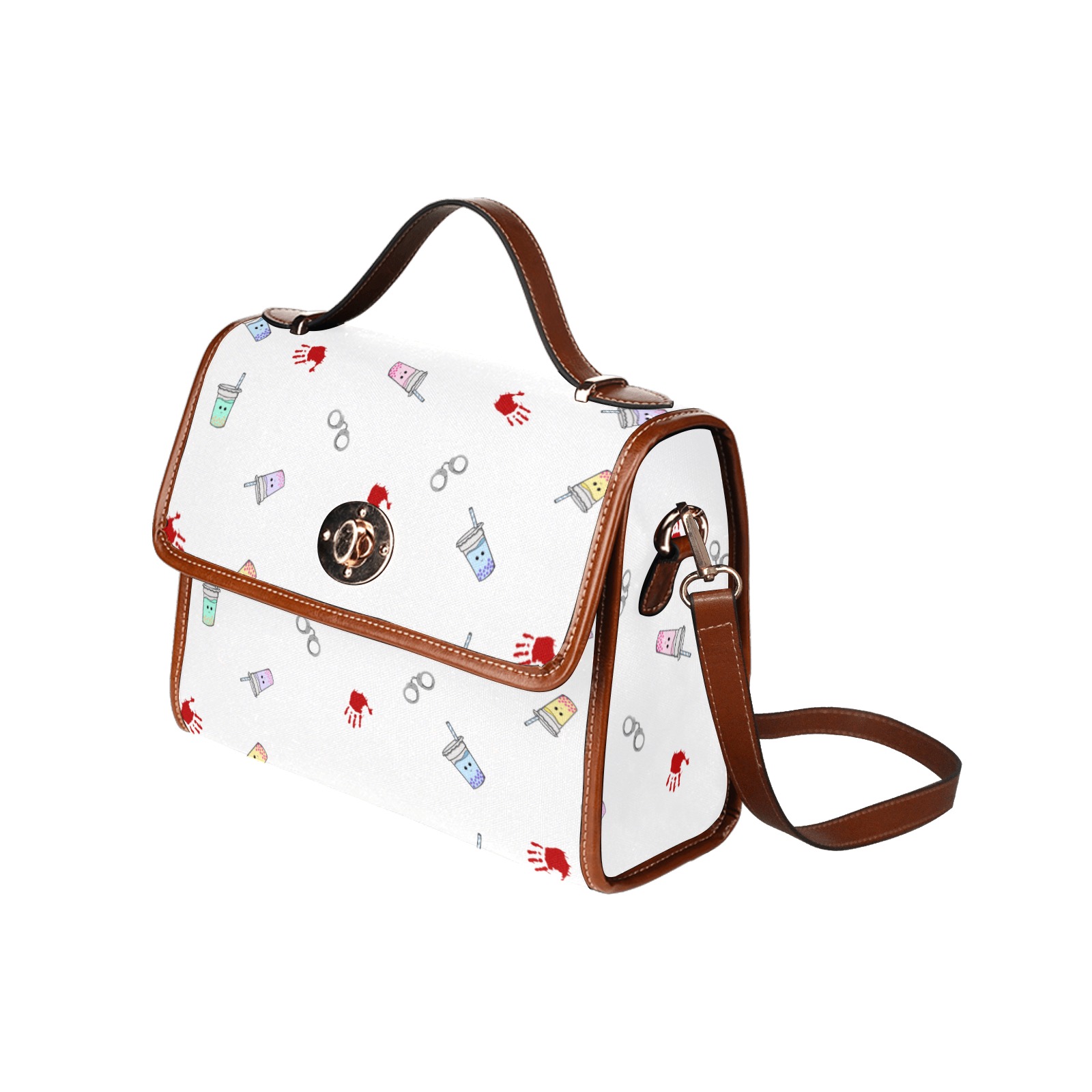 True Crime & Boba Time Purse W/ Brown straps Waterproof Canvas Bag-Brown (All Over Print) (Model 1641)