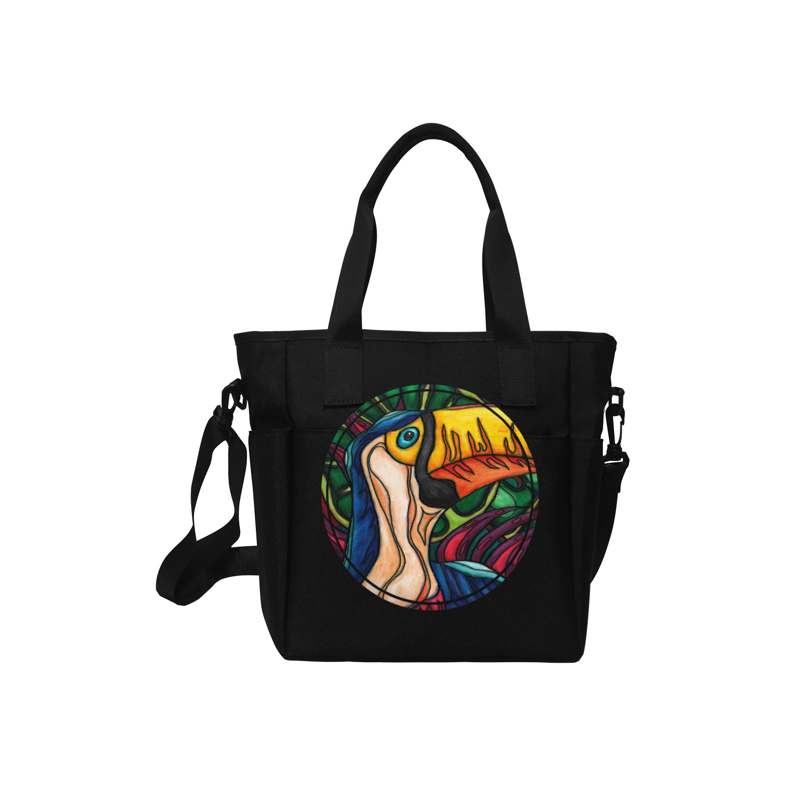 Toucan bird in abstract jugnle Insulated Tote Bag with Shoulder Strap (Model 1724)