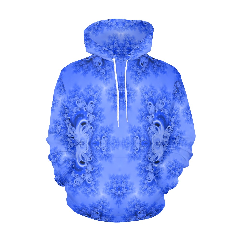 Blue Sky over the Bluebells Frost Fractal All Over Print Hoodie for Women (USA Size) (Model H13)