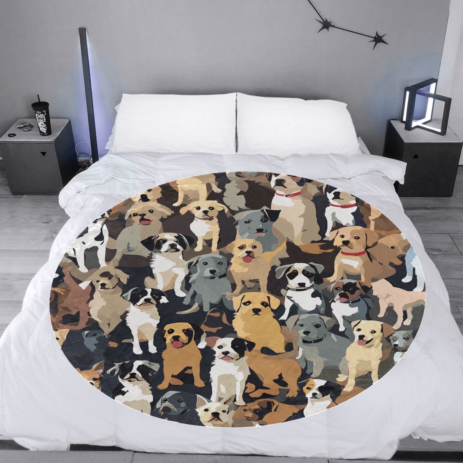 Abstract pattern of small funny dogs. Circular Ultra-Soft Micro Fleece Blanket 60"