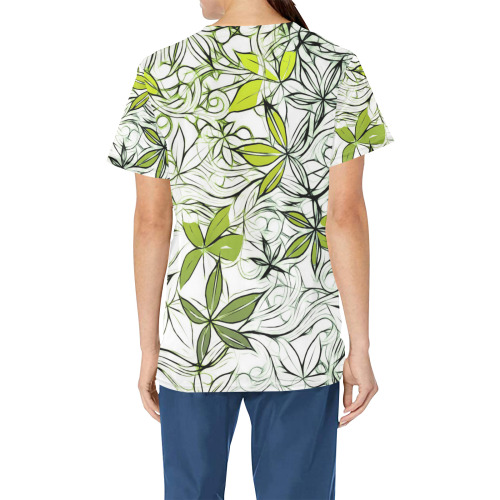 Green and White Floral pattern Children's Ward All Over Print Scrub Top