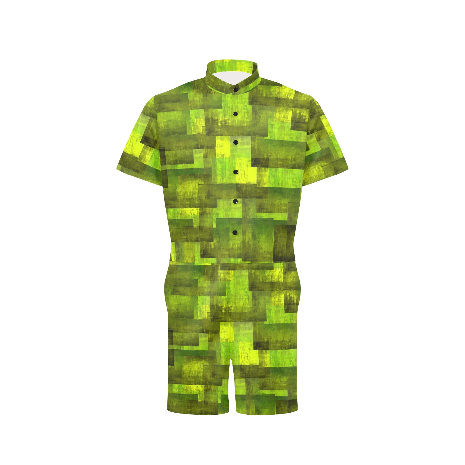 pixels2 green Men's Short Sleeve Jumpsuit