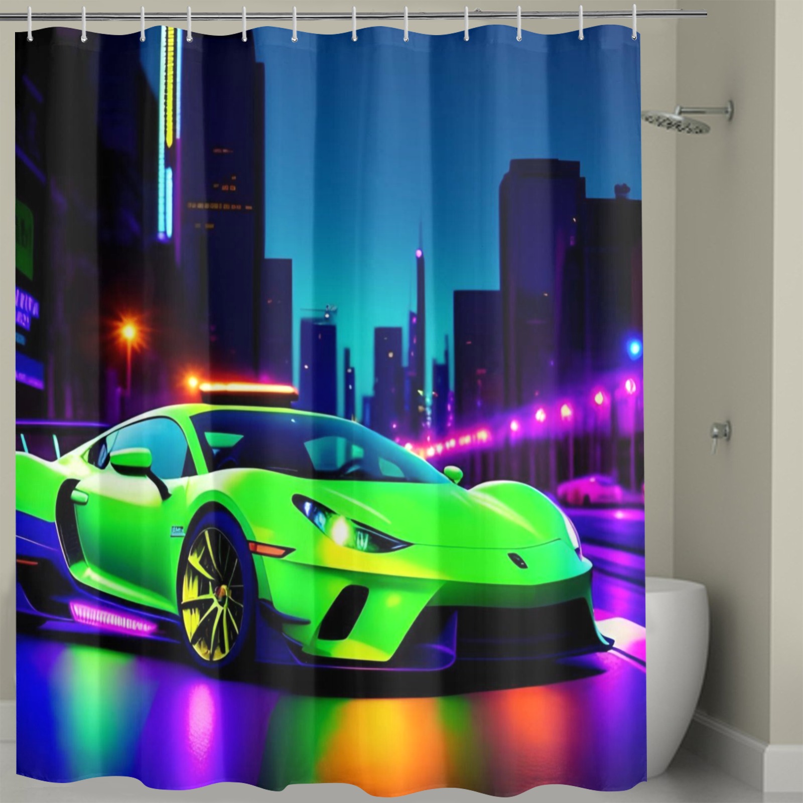 Fast Neon Green Car Shower Curtain Shower Curtain 72" x 72"