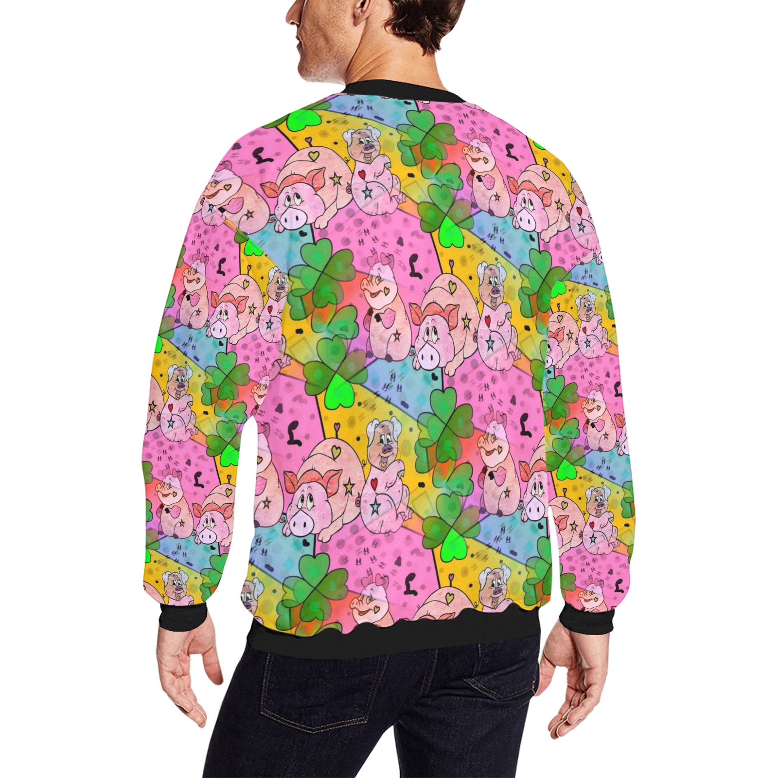 Lucky Pigs by Nico Bielow Men's Oversized Fleece Crew Sweatshirt (Model H18)