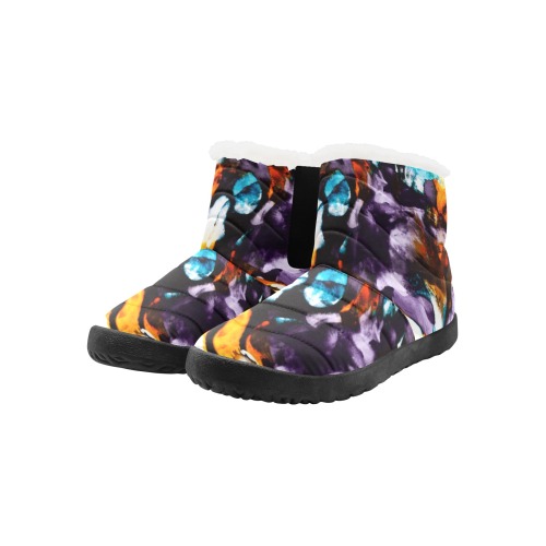 Colorful dark brushes abstract Women's Cotton-Padded Shoes (Model 19291)