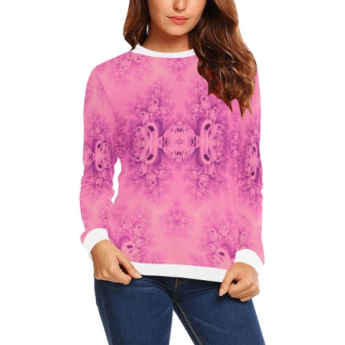 Pink Morning Frost Fractal All Over Print Crewneck Sweatshirt for Women (Model H18)